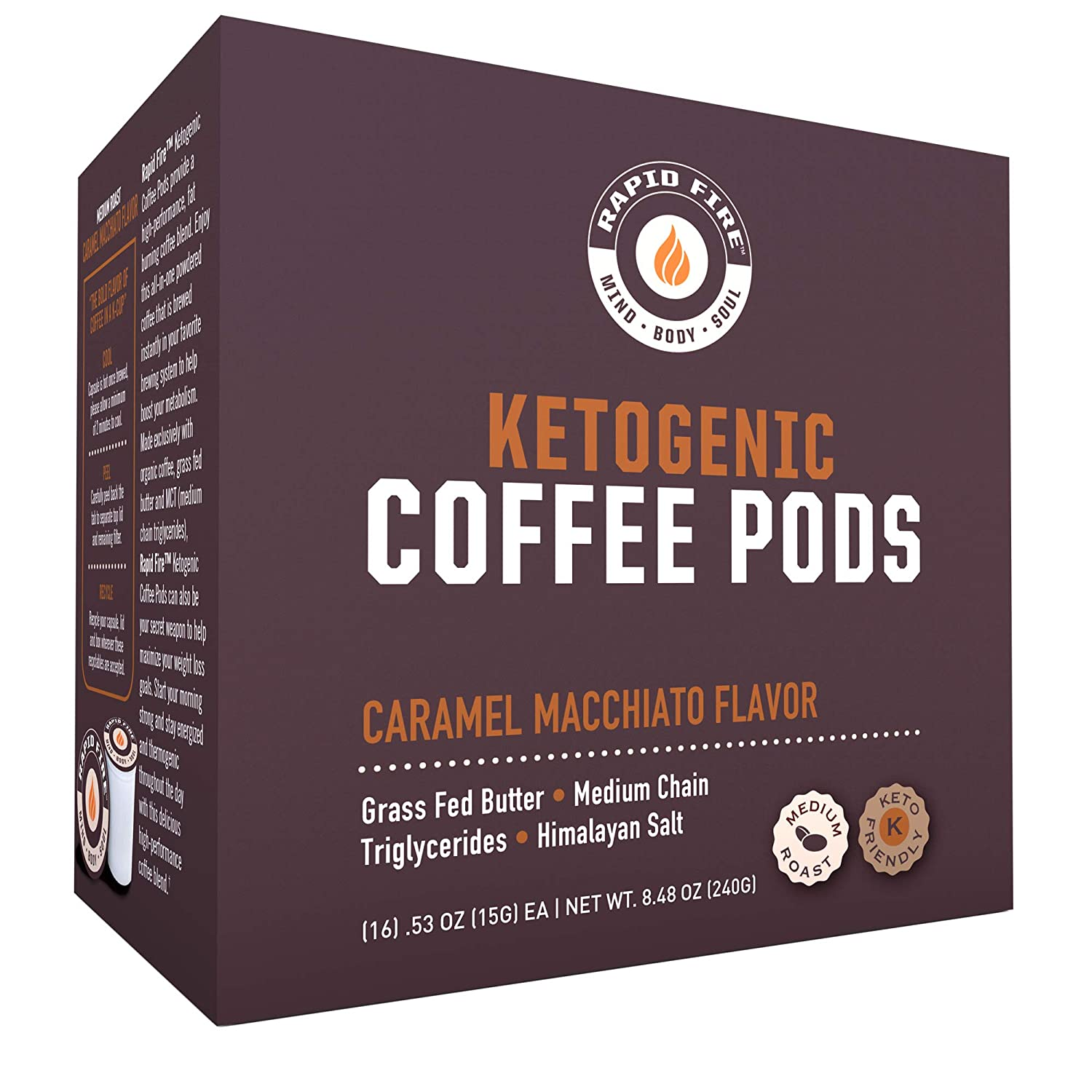 Caramel Macchiato Ketogenic High Performance Keto Coffee Pods, Supports Energy & Metabolism, Weight Loss Diet, Single Serve K Cup, Brown, 16 Count