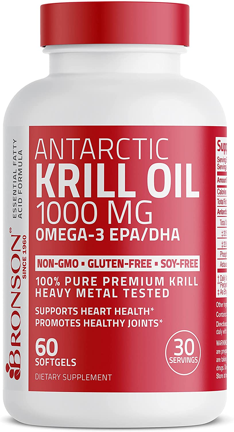 Antarctic Krill Oil 1000 Mg with Omega-3S EPA, DHA, Astaxanthin and Phospholipids 60 Softgels (30 Servings)