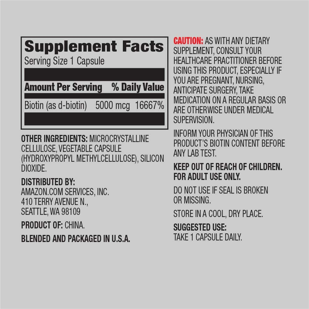 Vegan Biotin 5000 Mcg - Hair, Skin, Nails - 130 Capsules (4 Month Supply) (Packaging May Vary)