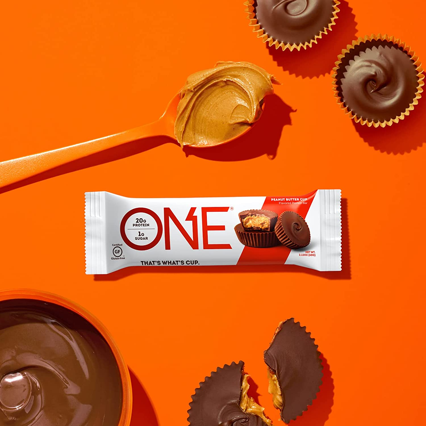 ONE Protein Bars, Peanut Butter Cup, Gluten-Free Protein Bar with 20G Protein and Only 1G Sugar, Snacking for High Protein Diets, 2.12 Ounce (12 Pack)