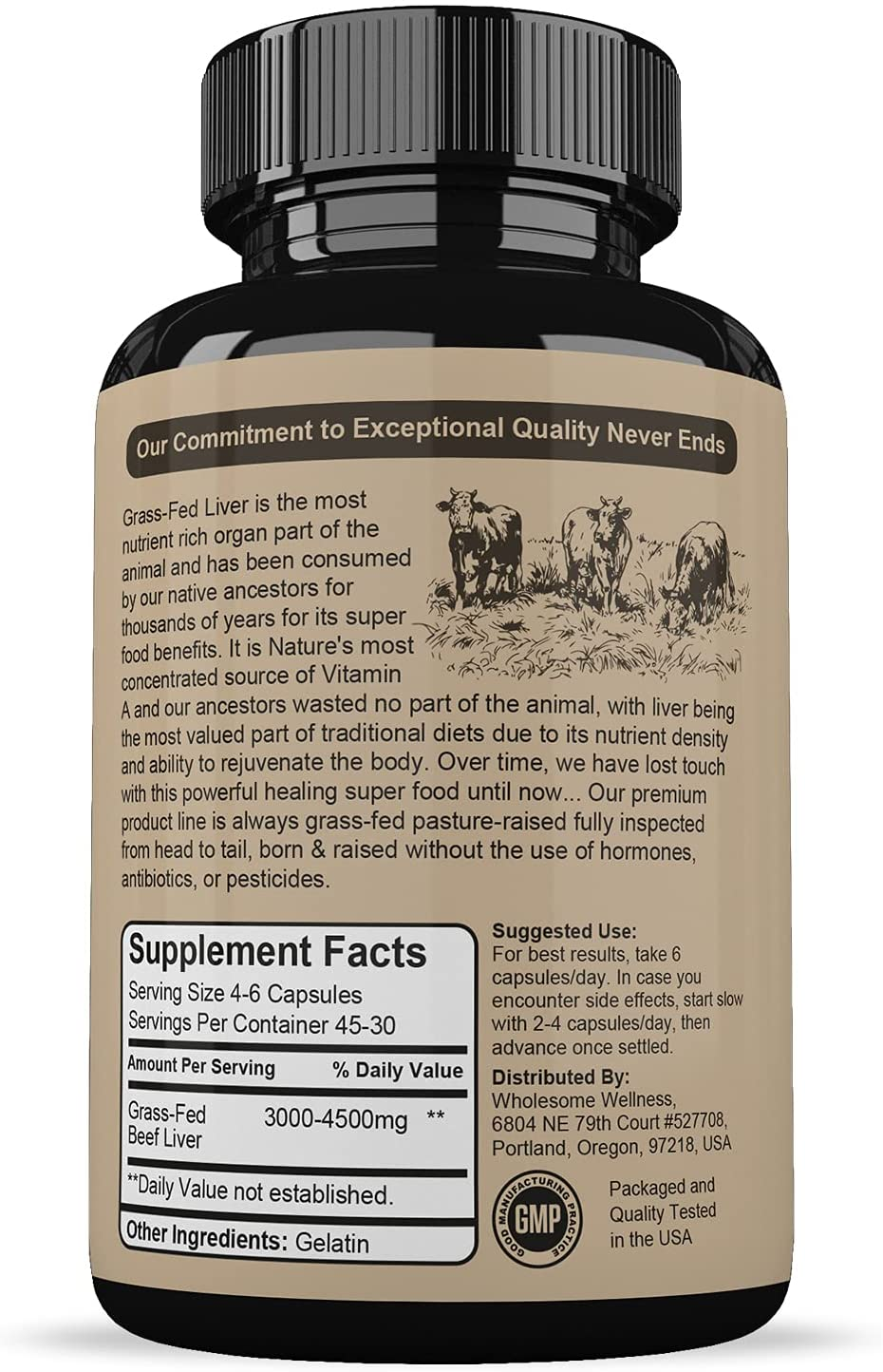 Grass Fed Desiccated Beef Liver Capsules (180 Pills, 750Mg Each) - Natural Iron, Vitamin A, B12 for Energy - Humanely Pasture Raised Undefatted in New Zealand without Hormones or Chemicals