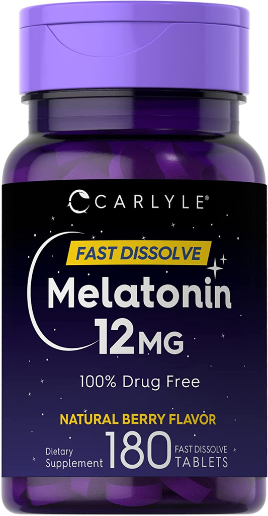 Melatonin 12 Mg Fast Dissolve 180 Tablets | Drug Free | Natural Berry Flavor | Vegetarian, Non-Gmo, Gluten Free