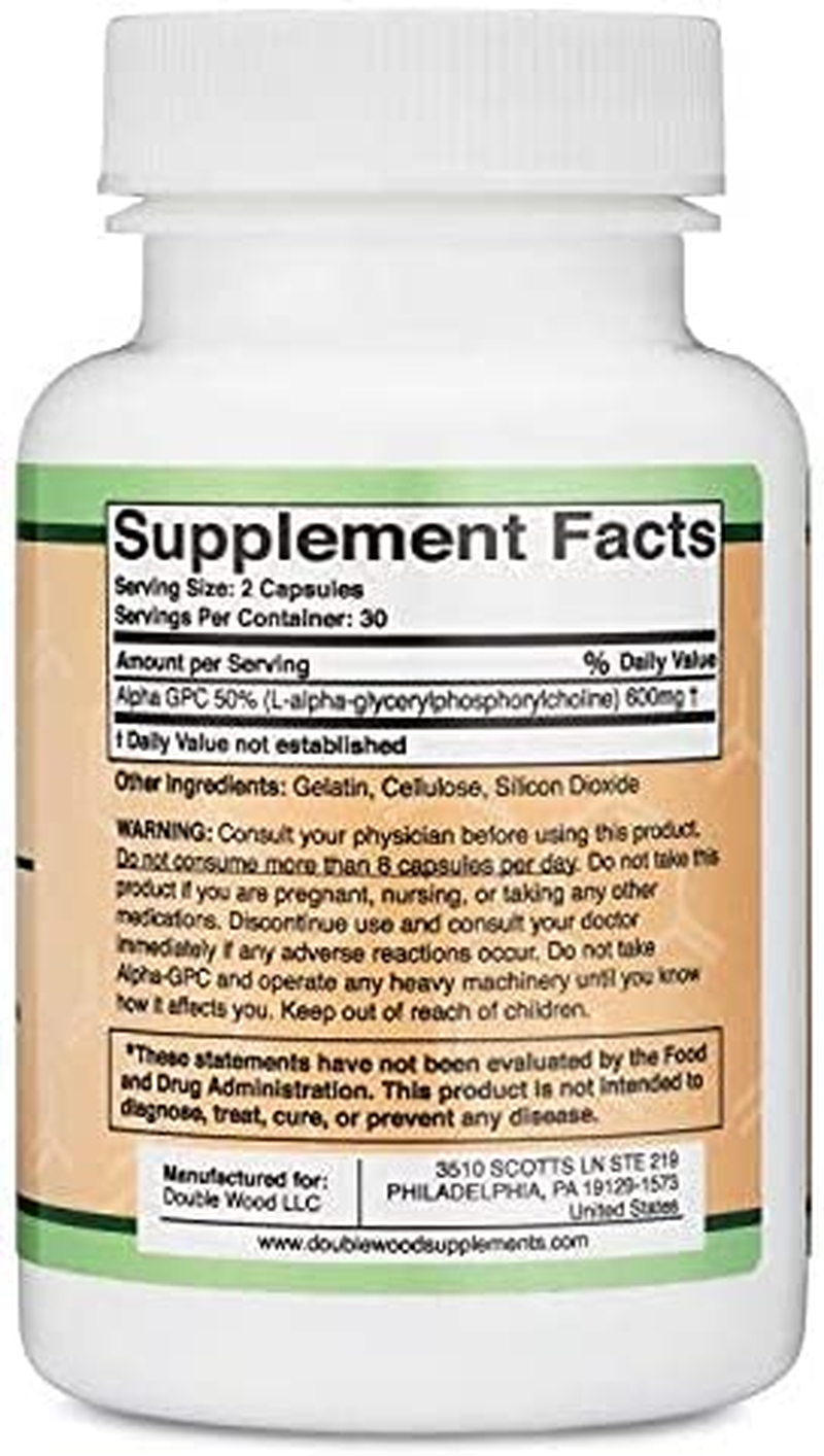 Alpha GPC Choline Capsules - 60 Count, 600Mg Servings – Brain Support Aid That Supports Focus, Memory, Motivation, and Energy - (Made in the USA) Brain Support Supplement by