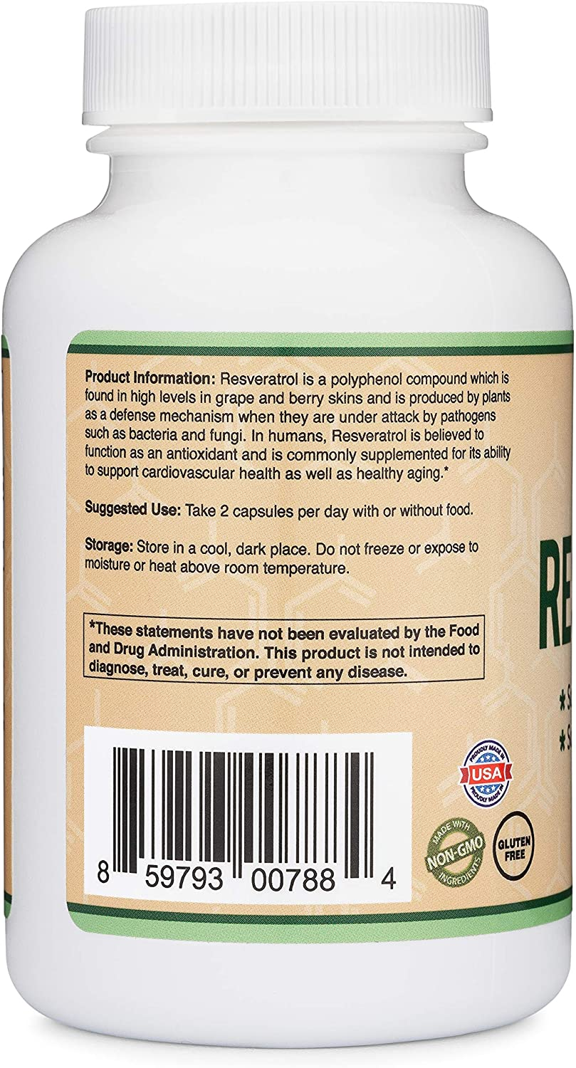 Resveratrol 500Mg per Serving, 120 Capsules (Natural Resveratrol Polygonum Root Extract Providing 50% Trans-Resveratrol) Healthy Aging Support by