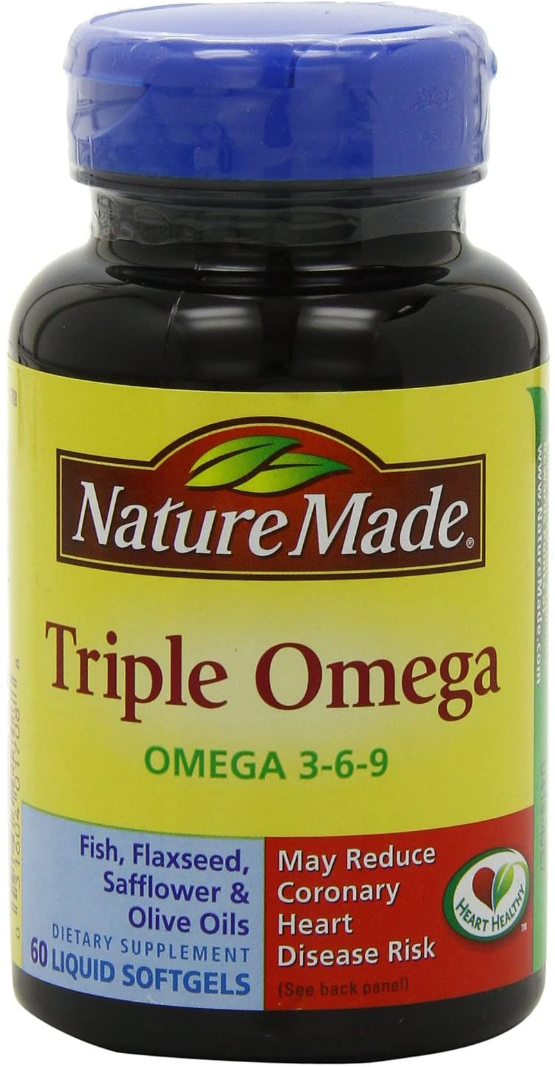 Triple Omega 3-6-9, 60 Softgels, Omega Supplement for Heart Health (Pack of 3)