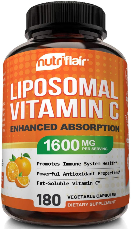 Liposomal Vitamin C 1600Mg, 180 Capsules - High Absorption, Fat Soluble VIT C, Antioxidant Supplement, Higher Bioavailability Immune System Support & Collagen Booster, Non-Gmo, Vegan Pills