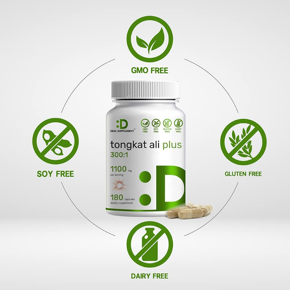 Tongkat Ali Extract 300:1 Enhanced with Horny Goat, 1100Mg per Serving, 180 Capsules, 2-1 Formula, Indonesia Origin Eurycoma Longifolia (Longjack), Max Strength Tongkat Ali for Men