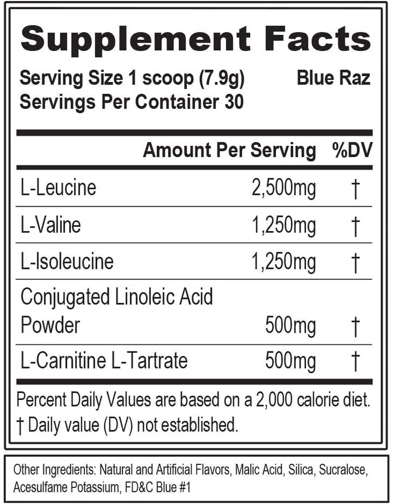 Nutrition Leanbcaa, Bcaa’S, CLA and L-Carnitine, Stimulant-Free, Recover and Burn Fat, Sugar and Gluten Free, 30 Servings (Blue Raz)