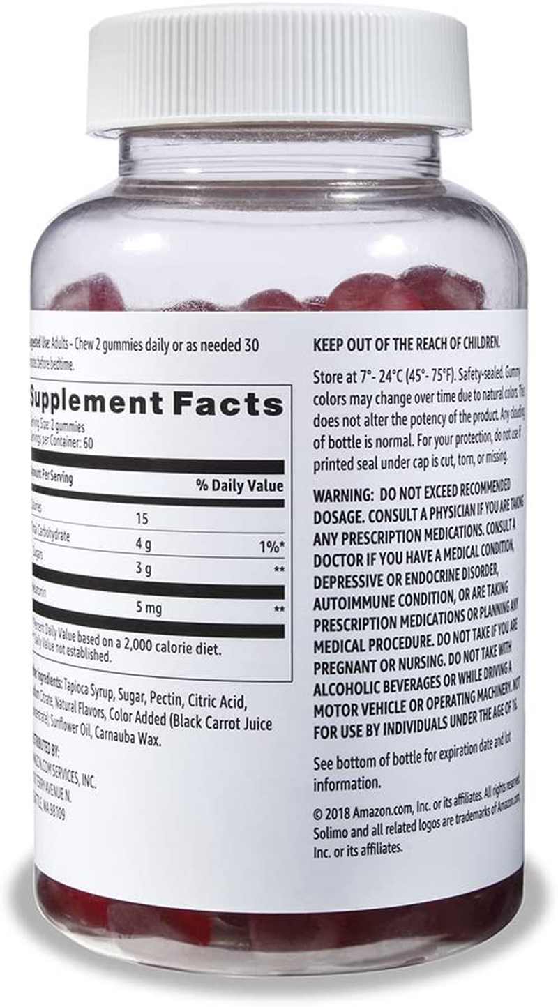 Amazon Brand -  Melatonin 5Mg, 120 Gummies (2 Gummies per Serving) &  Vitamin D3 2000 IU, 160 Gummies (2 Gummies per Serving)