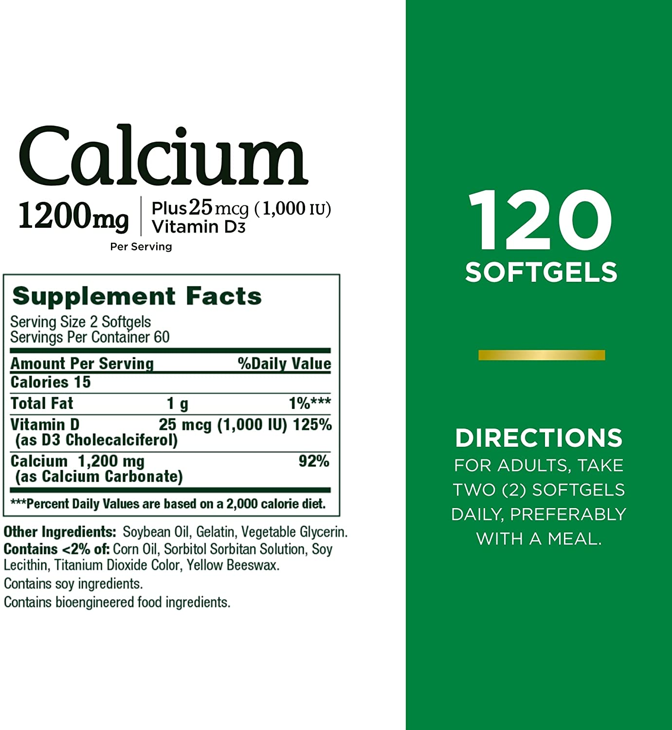 Calcium Carbonate & Vitamin D by , Supports Immune Health & Bone Health, 1200Mg Calcium & 1000IU Vitamin D3, 120 Softgels