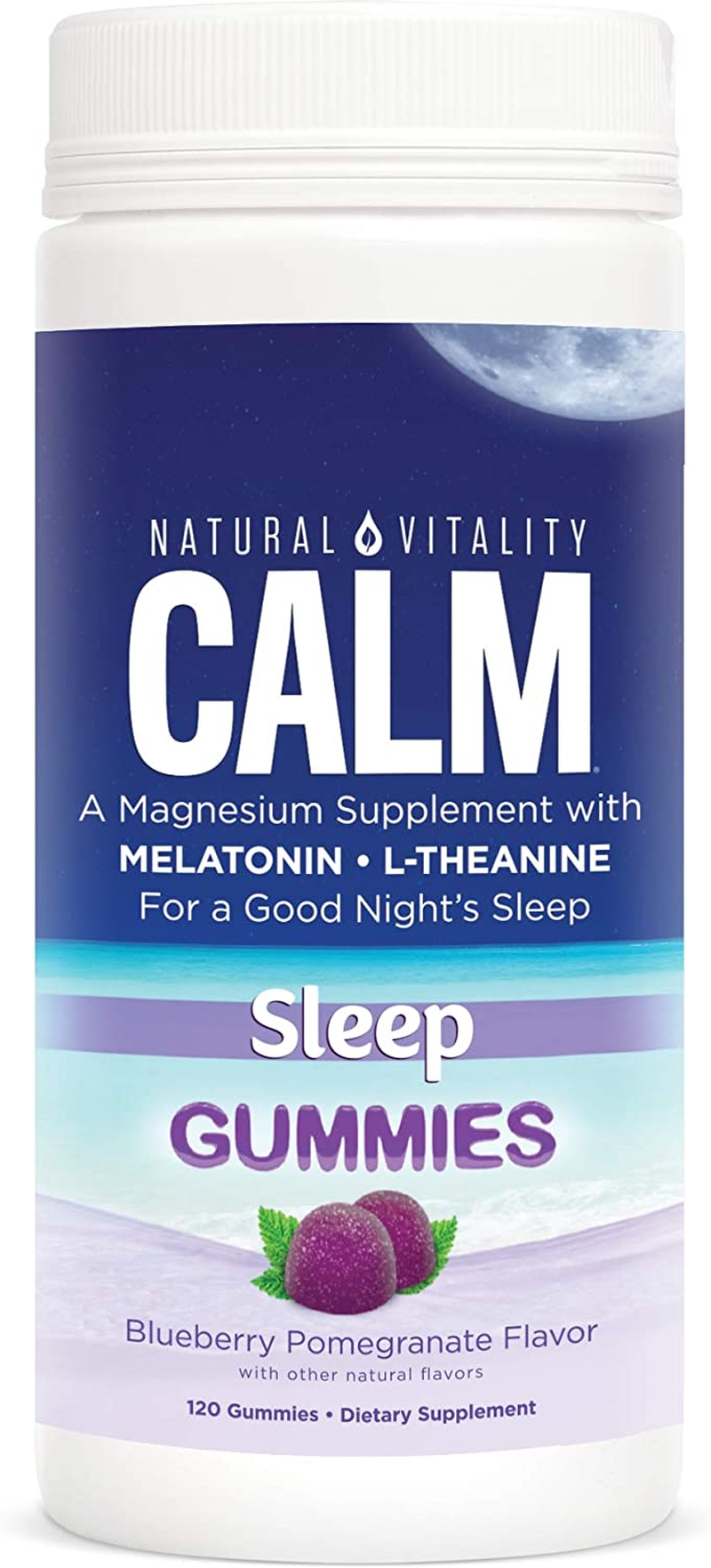 Calm Sleep Support Gummies with Magnesium, L-Theanine, Melatonin, Gluten Free, Blueberry Pomegranate – 120 Count