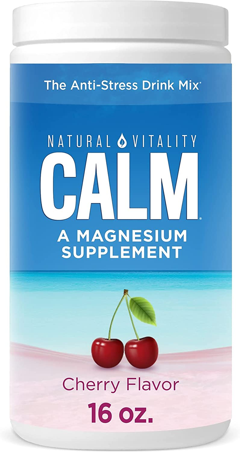 Calm, Magnesium Citrate Supplement Powder, Anti-Stress Drink Mix, Cherry, 16 Ounces (Package May Vary)