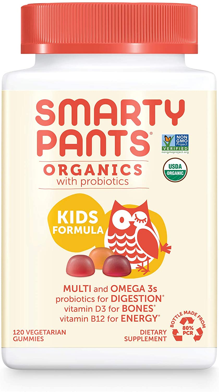 Organic Kids Multivitamin, Daily Gummy Vitamins: Probiotics, Vitamin C, D3, Zinc, & B12 for Immune Support, Energy & Digestive Health, Assorted Fruit Flavor, 120 Gummies, 30 Day Supply