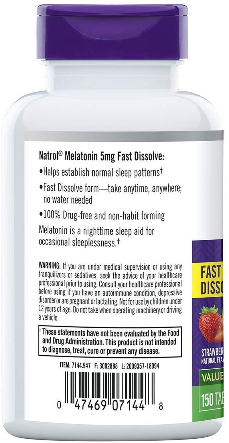 Melatonin Fast Dissolve Tablets, Helps You Fall Asleep Faster, Stay Asleep Longer, Easy to Take, Dissolves in Mouth, Strengthen Immune System, Strawberry Flavor, 5Mg, 150 Count