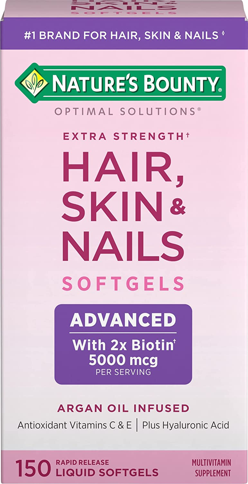 Hair, Skin & Nails Rapid Release Softgels, Argan-Infused Vitamin Supplement with Biotin and Hyaluronic Acid, Supports Hair, Skin, and Nail Health for Women, 150 Count