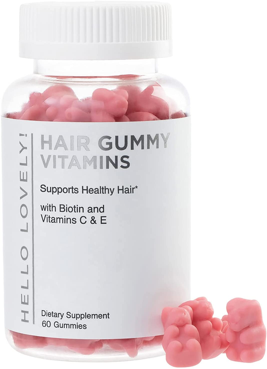 Hello Lovely Hair Vitamins Gummies with Biotin 5000 Mcg Vitamin E & C Support Hair Growth, Premium Vegetarian, Non-Gmo, for Stronger, Beautiful Hair & Nails, Red Berry Supplement - 60 Gummy Bears