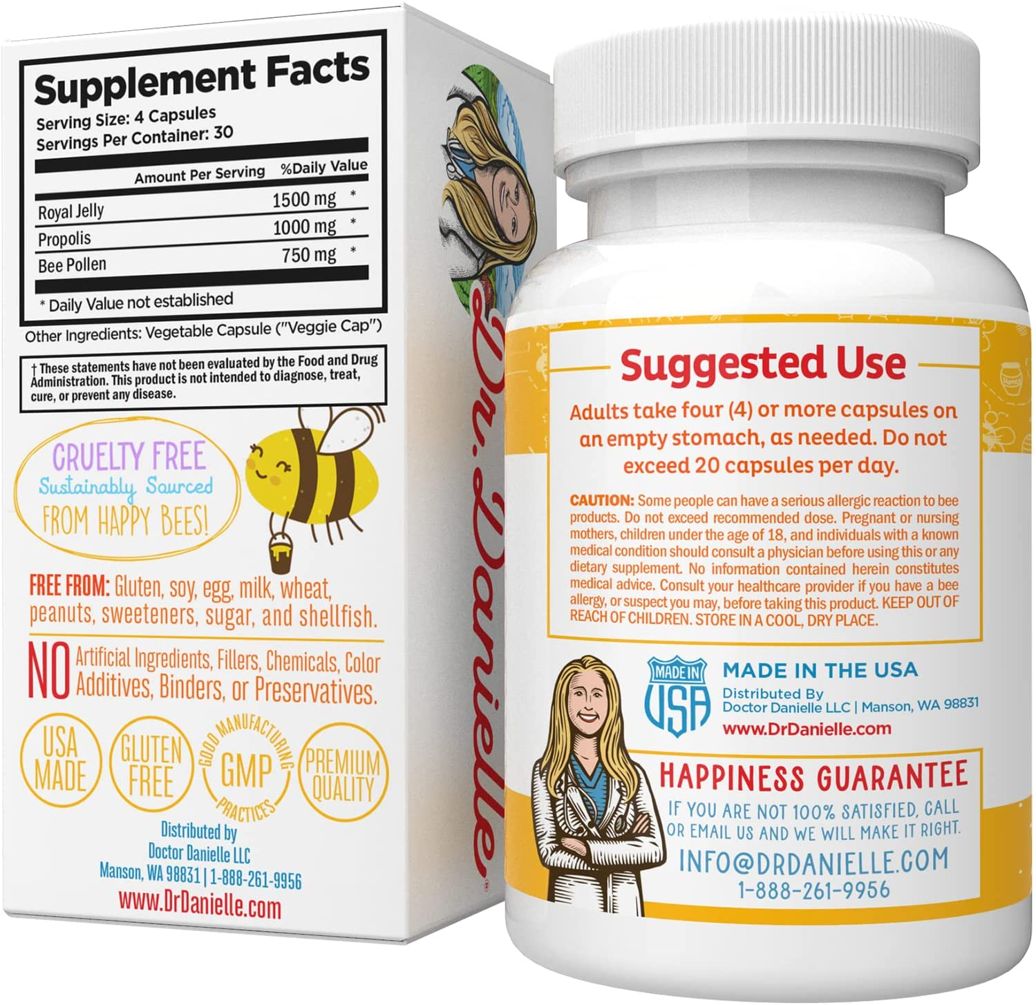 Dr. Danielle'S Bee Wise - Bee Pollen Supplement - Bee Well with Royal Jelly, Propolis, Beepollen in 4 Daily Bee Pollen Capsules