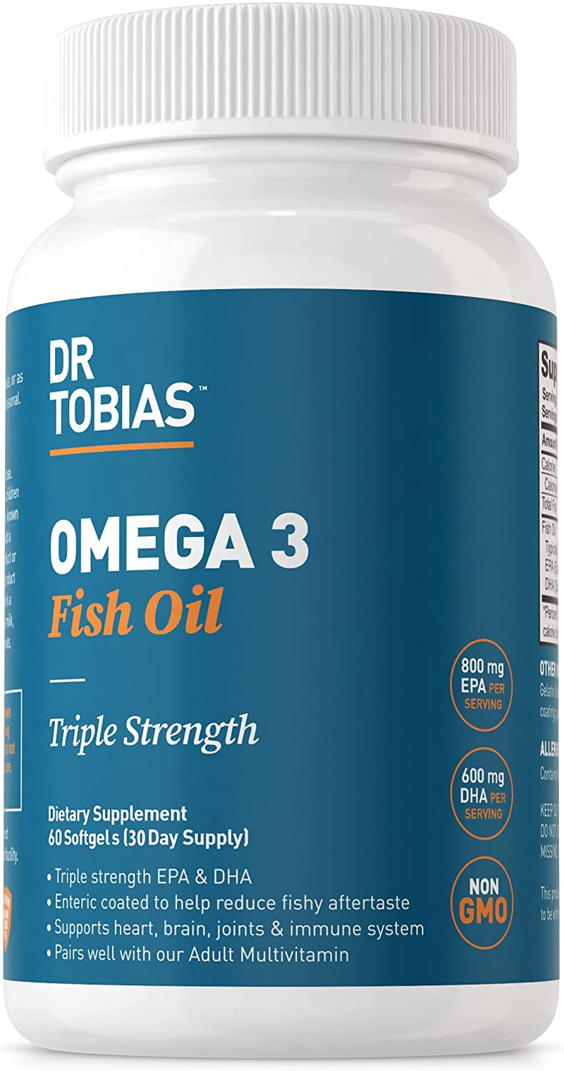 Omega 3 Fish Oil – Triple Strength Dietary Nutritional Supplement – Helps Support Brain & Heart Health, Includes EPA & DHA – 2000 Mg per Serving, 60 Soft Gel Capsules