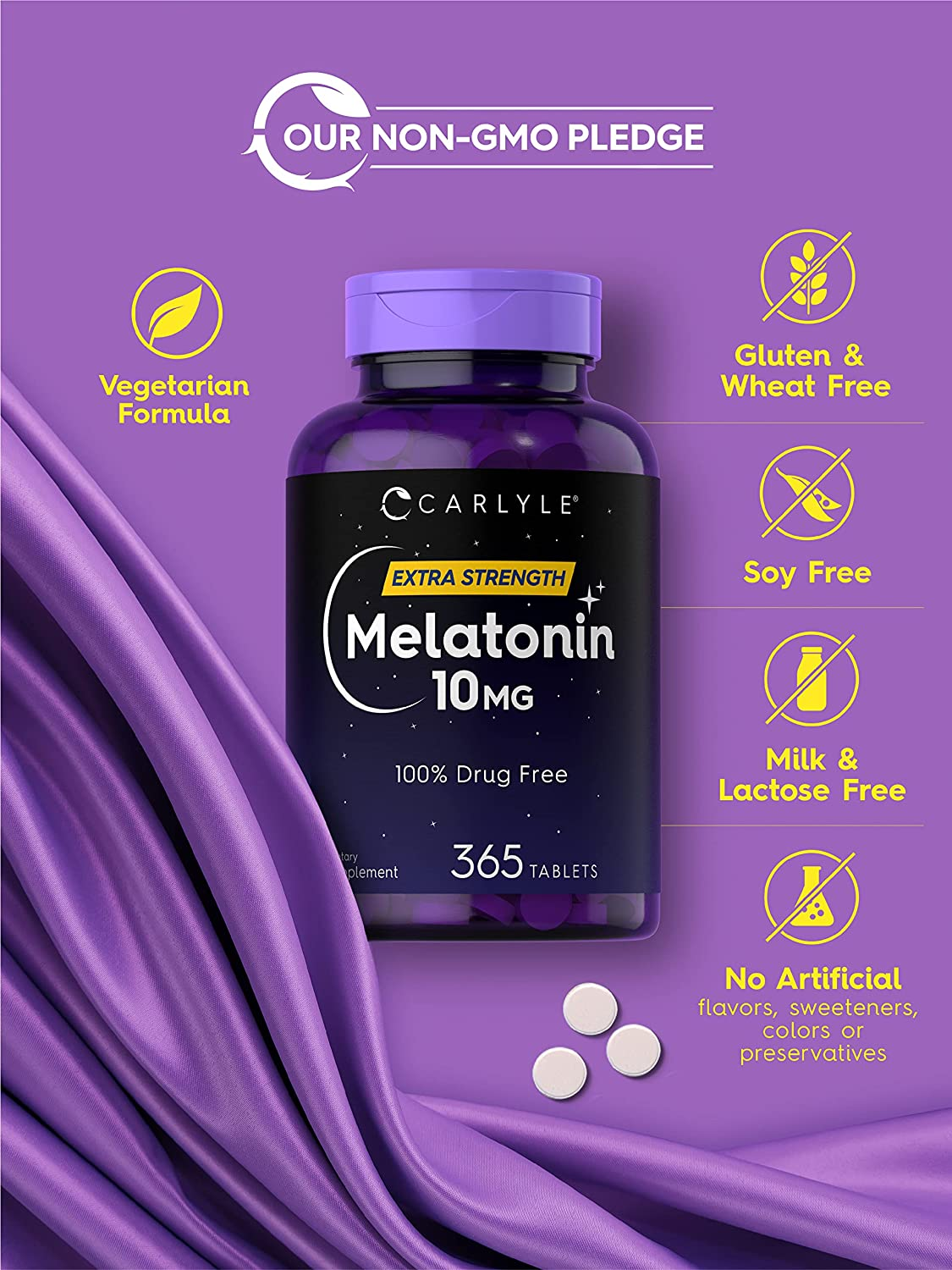 Melatonin 10Mg | 365 Tablets | Drug Free Aid for Adults | Vegetarian, Non-Gmo, Gluten Free Supplement | by