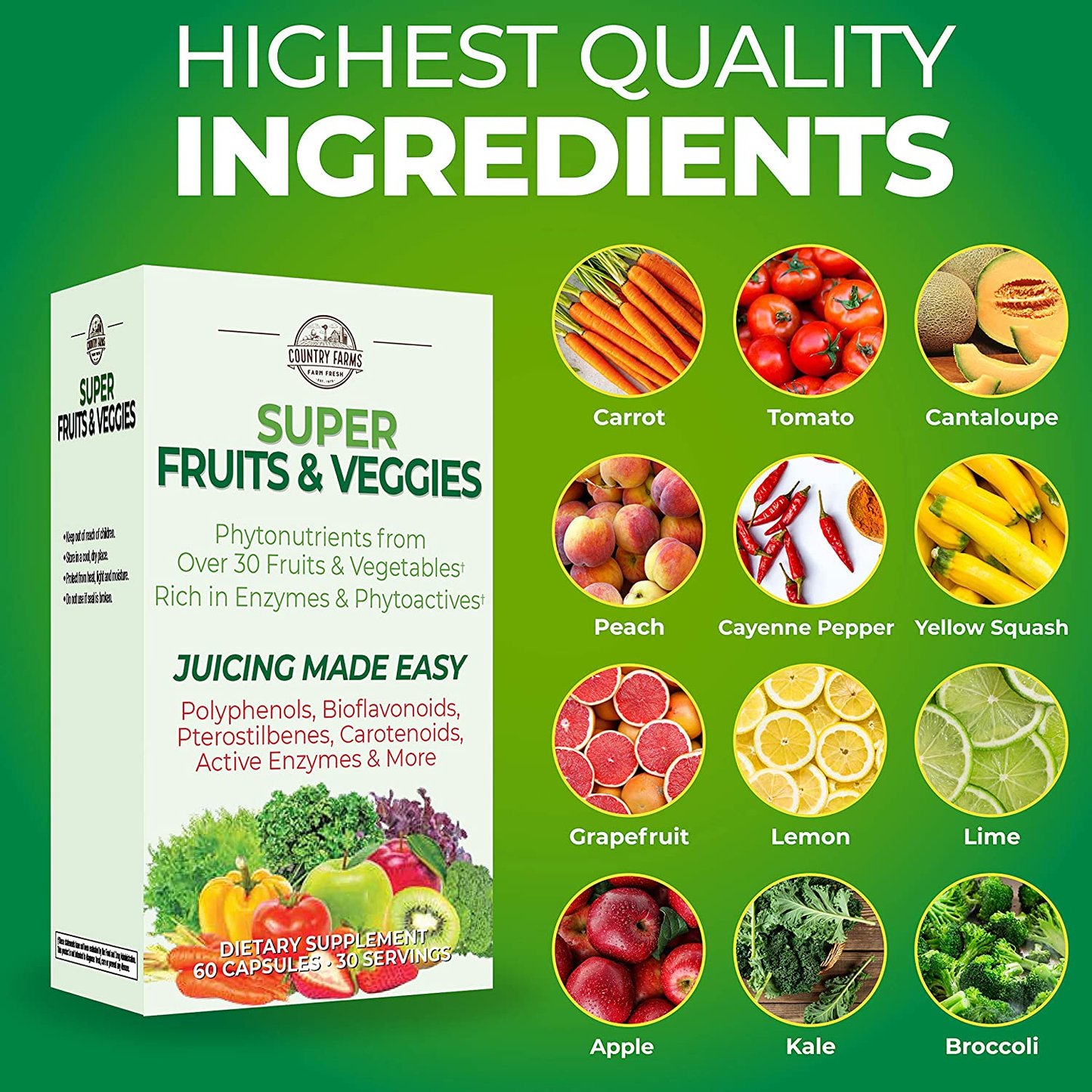 Super Fruit and Veggies Capsules, 30 Fruits and Vegetables, 30 Servings, 60 Count (Pack of 1)