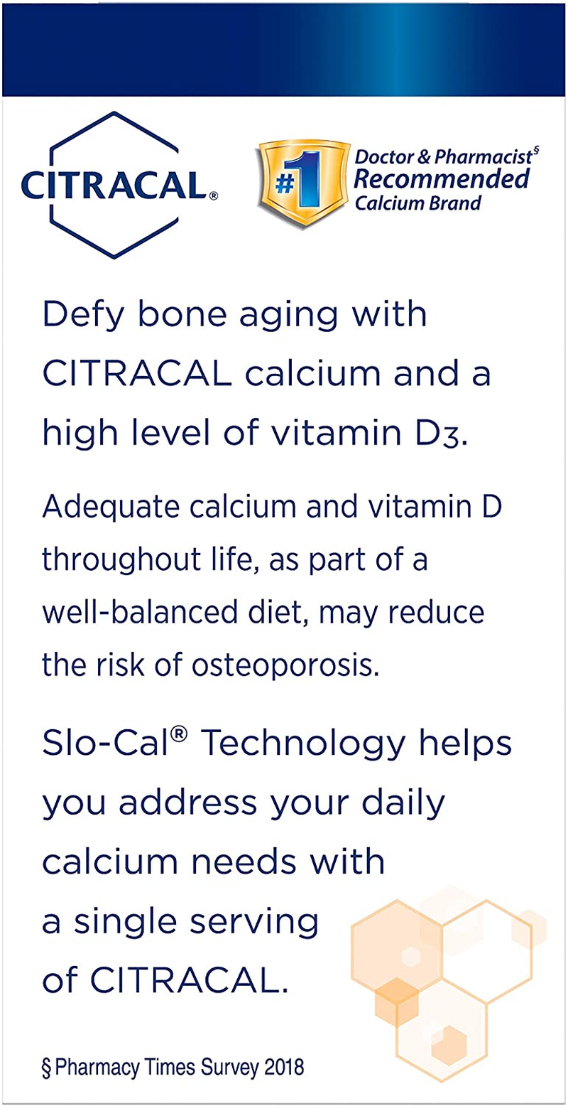 Slow Release 1200, 1200 Mg Calcium Citrate and Calcium Carbonate Blend with 1000 IU Vitamin D3, Bone Health Supplement for Adults, Once Daily Caplets, 80 Count