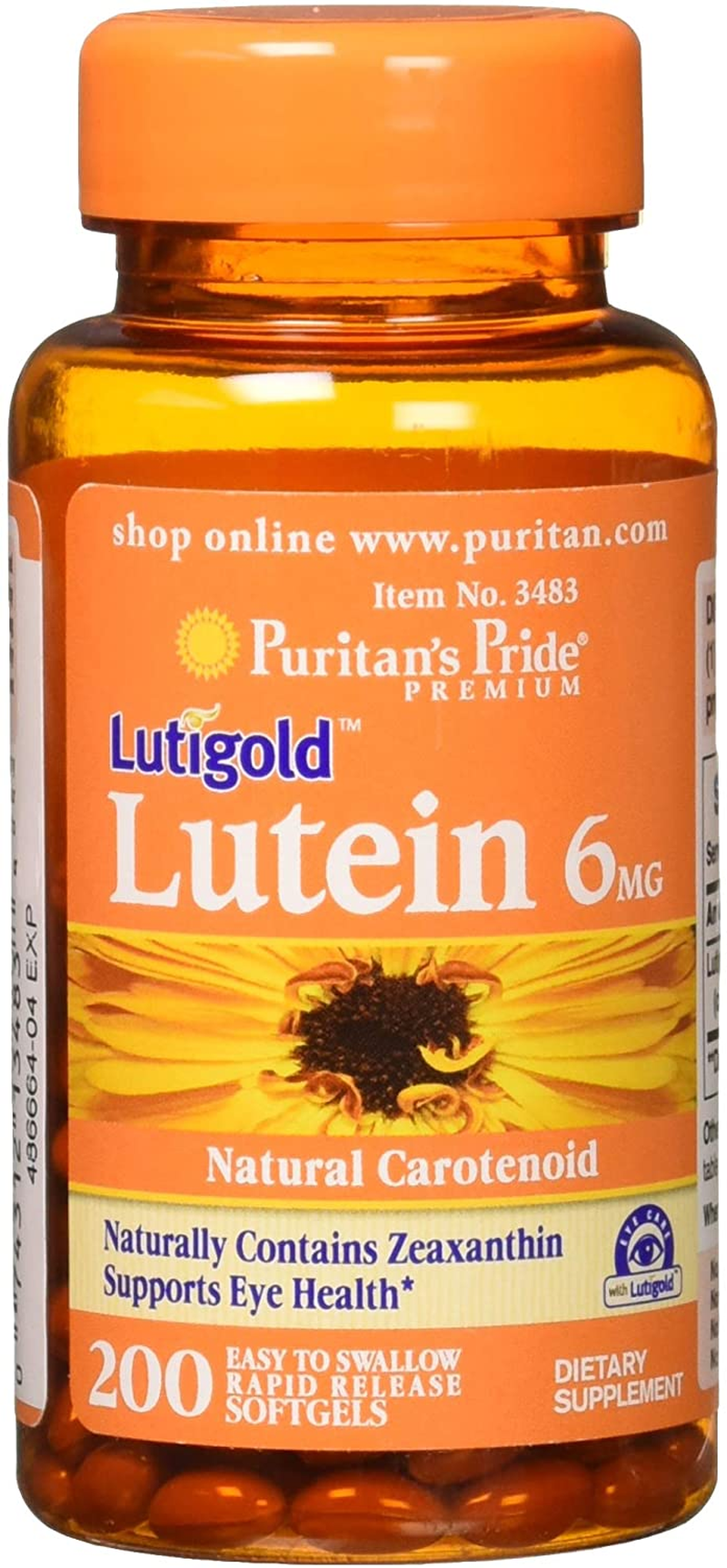 Lutein 6 Mg with Zeaxanthin Supports Eye Health, 200 Count by Puritan'S Pride