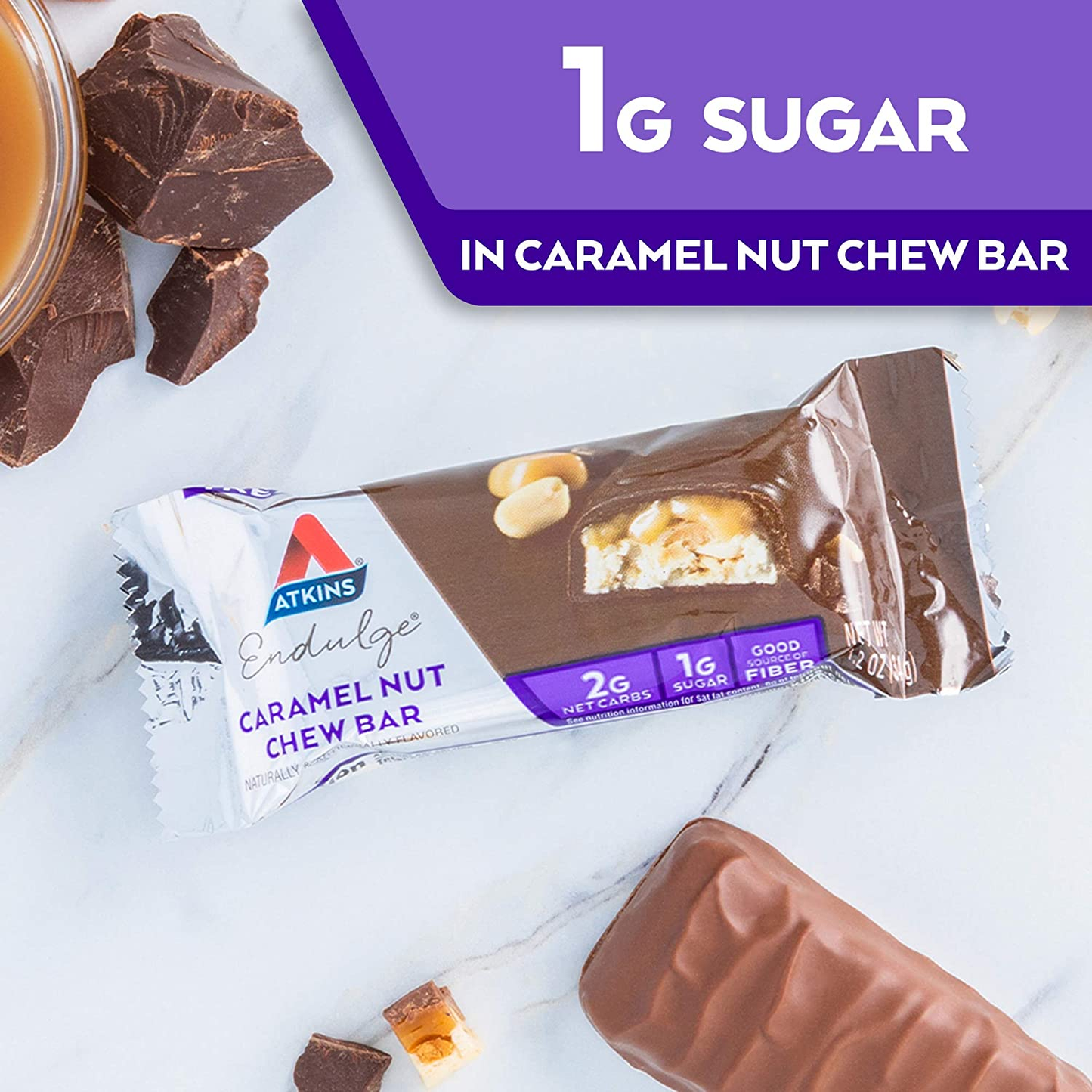 Endulge Treat Caramel Nut Chew Bar. Rich & Decadent Treat. Keto-Friendly. (5 Bars)