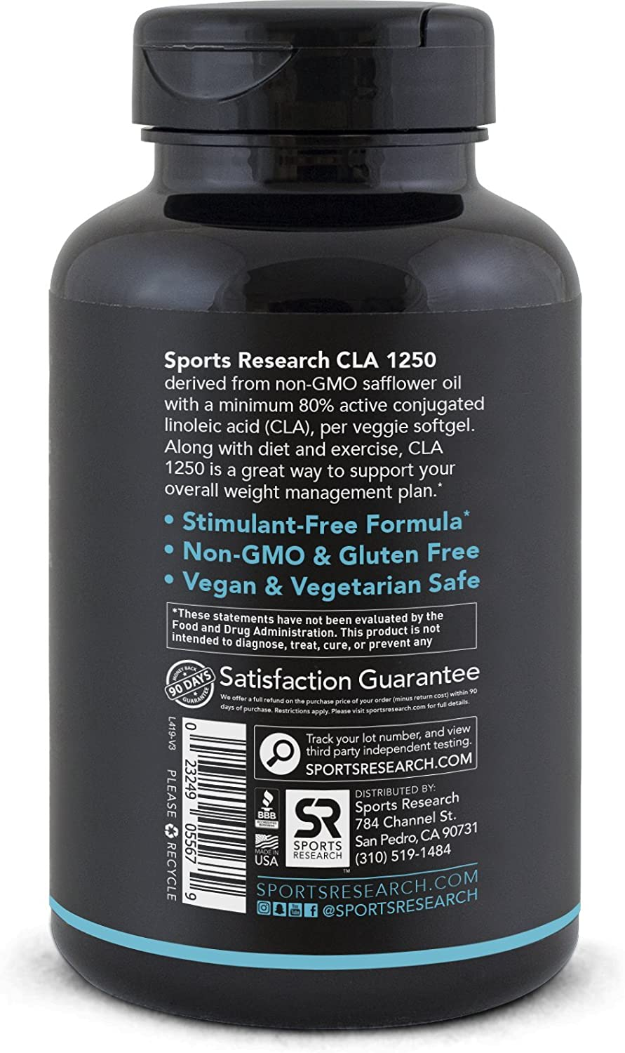 Vegan CLA 1250 - 90 Veggie Softgels | Non-Stimulating Conjugated Linoleic Acid (CLA) | Gluten Free, Non-Gmo Verified