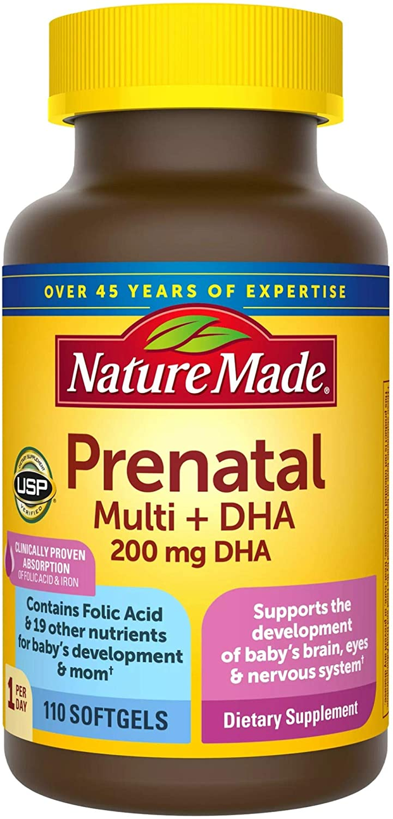 Prenatal with Folic Acid + DHA, Dietary Supplement for Daily Nutritional Support, 110 Softgels, 110 Day Supply