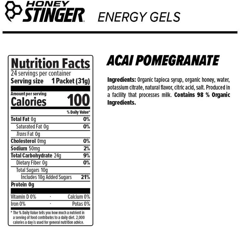 Organic Acai Pomegranate Energy Gel | Gluten Free & Caffeine Free | for Exercise, Running and Performance | Sports Nutrition for Home & Gym, Pre and Mid Workout | 24 Pack, 26.4 Ounce