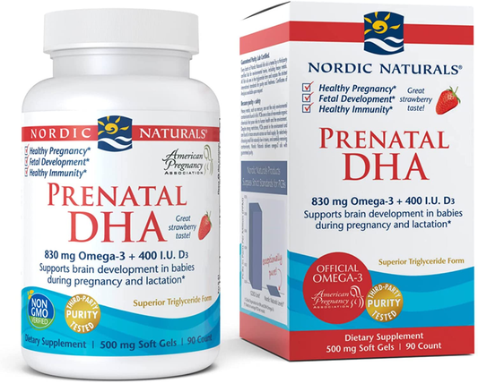 Prenatal DHA, Strawberry - 830 Mg Omega-3 + 400 IU Vitamin D3-90 Soft Gels - Supports Brain Development in Babies during Pregnancy & Lactation - Non-Gmo - 45 Servings