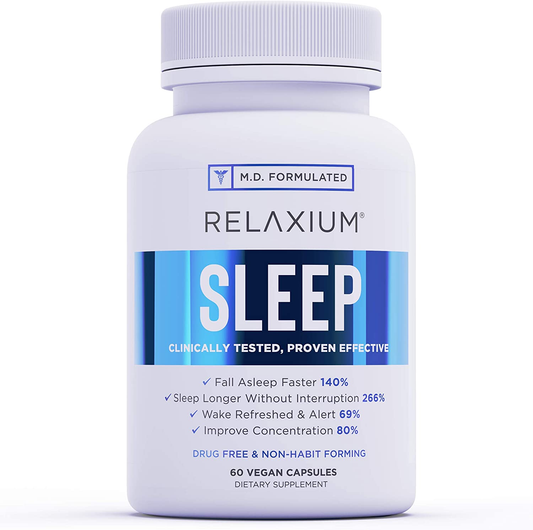 Natural Sleep Aid | Non-Habit Forming | Sleep Supplement for Longer Sleep & Stress Relief W/Magnesium, Melatonin, GABA, Chamomile, & Valerian (60 Vegan Capsules, 30 Day Supply)