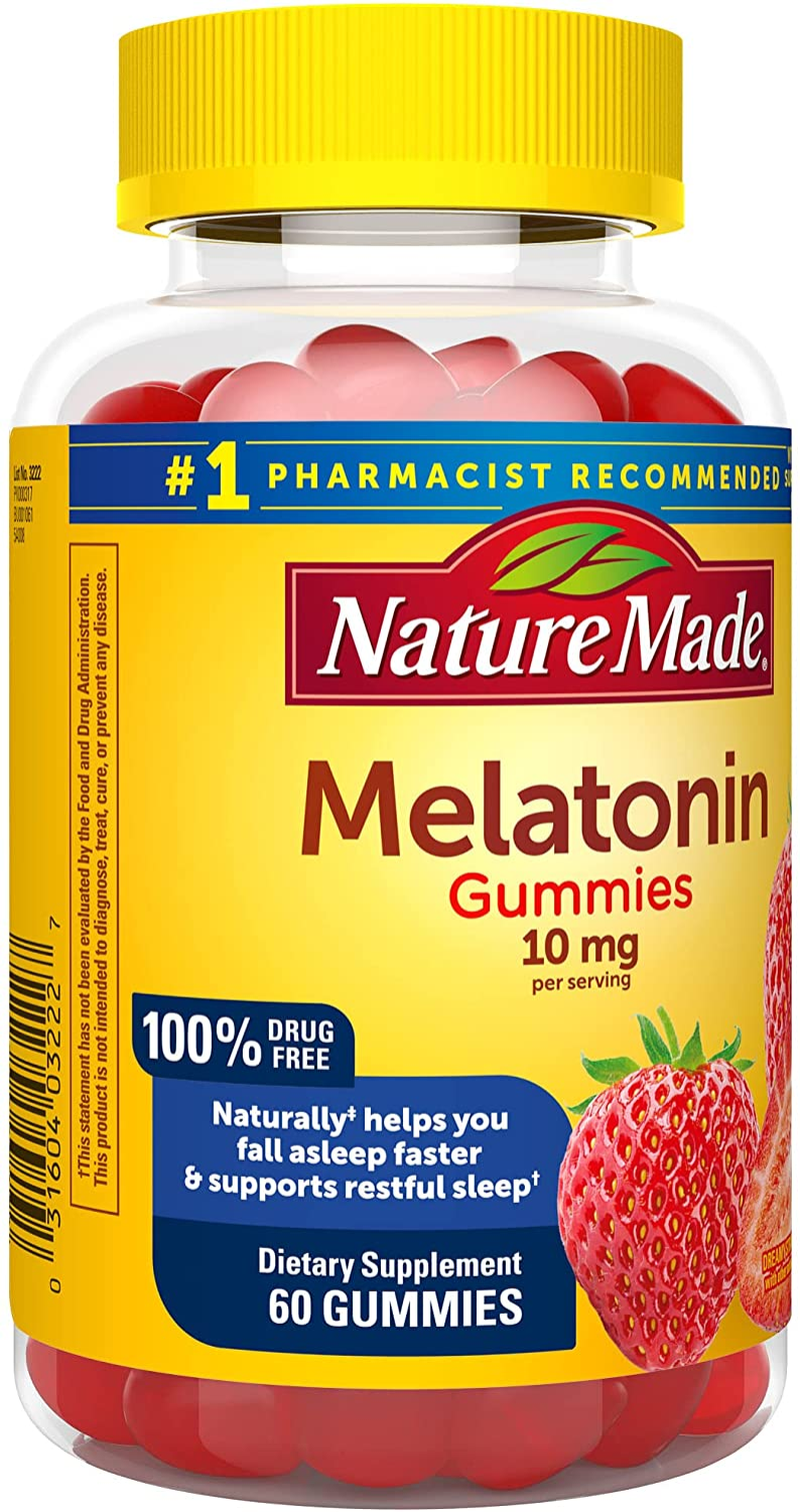 Melatonin 10 Mg, Restful Sleep Aid Supplement, Strawberry Flavor, 60 Gummies, 30 Day Supply