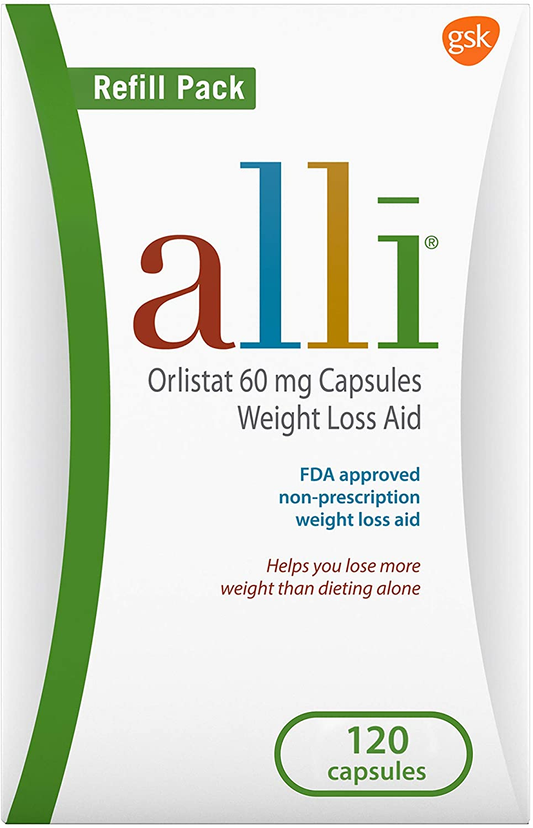 Weight Loss Diet Pills, Orlistat 60 Mg Capsules, Non Prescription Weight Loss Aid, 120 Count Refill Pack