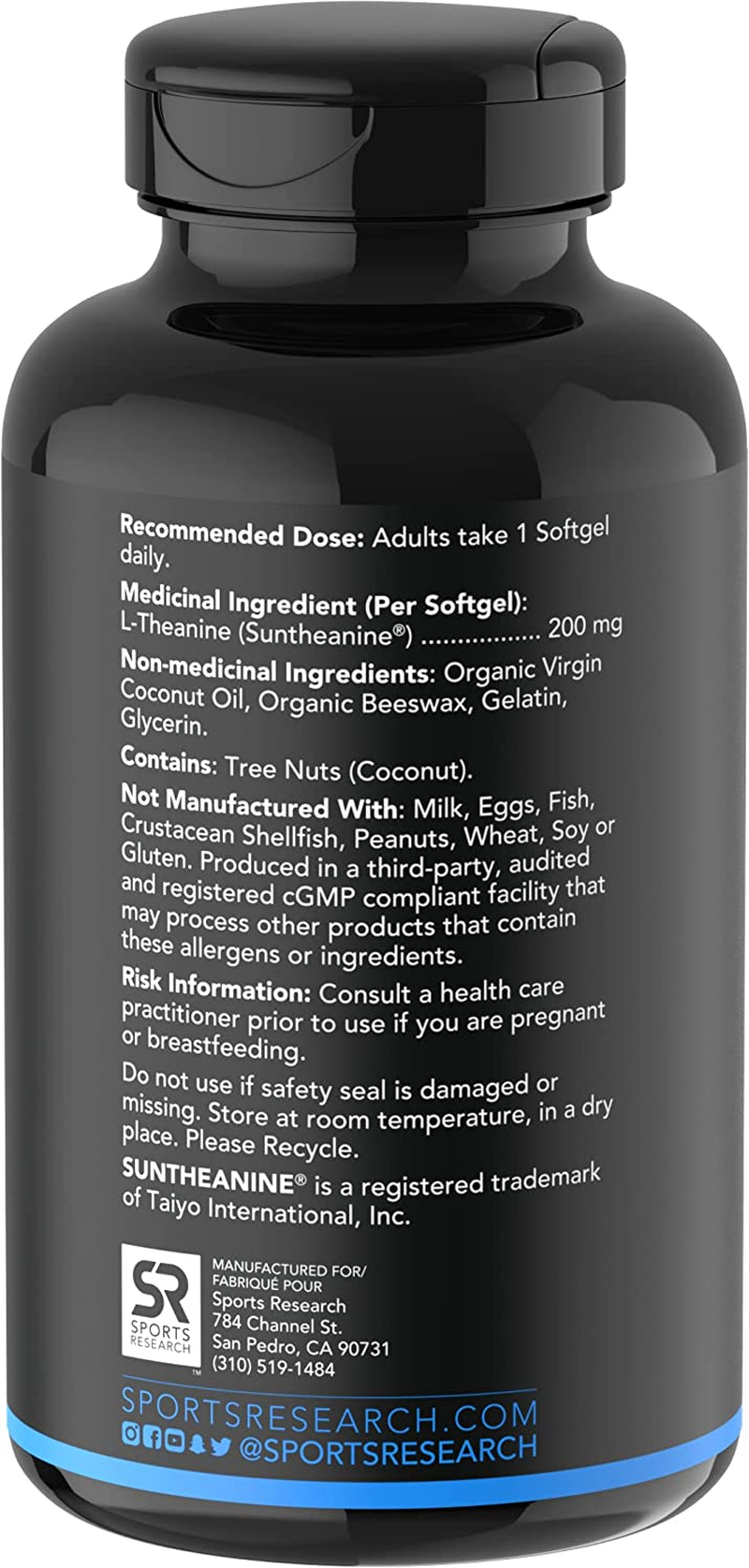 Double Strength ‘Suntheanine’ L-Theanine with Organic Coconut Oil - Promotes Alertness & Relaxation without Drowsiness - 200Mg L Theanine Supplement - 60 Softgel Capsules for Adults