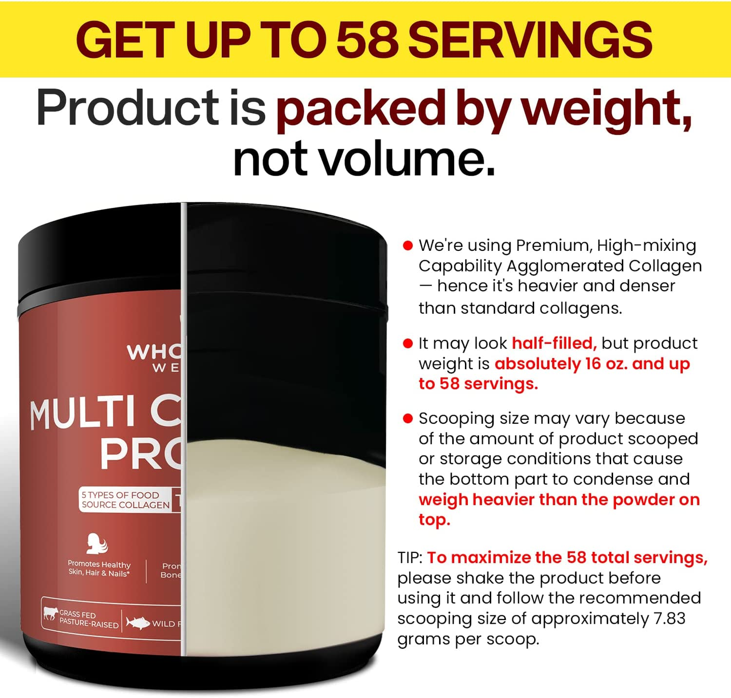 Multi Collagen Protein Powder Hydrolyzed (Type I II III V X) Grass-Fed All-In-One Super Bone Broth + Collagen Peptides - Premium Blend of Grass-Fed Beef, Chicken, Wild Fish, Eggshell Collagen