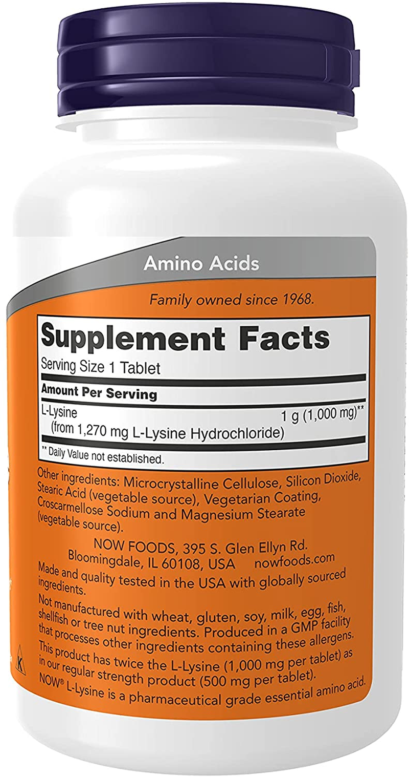 Supplements, L-Lysine (L-Lysine Hydrochloride) 1,000 Mg, Double Strength, Amino Acid, 100 Tablets