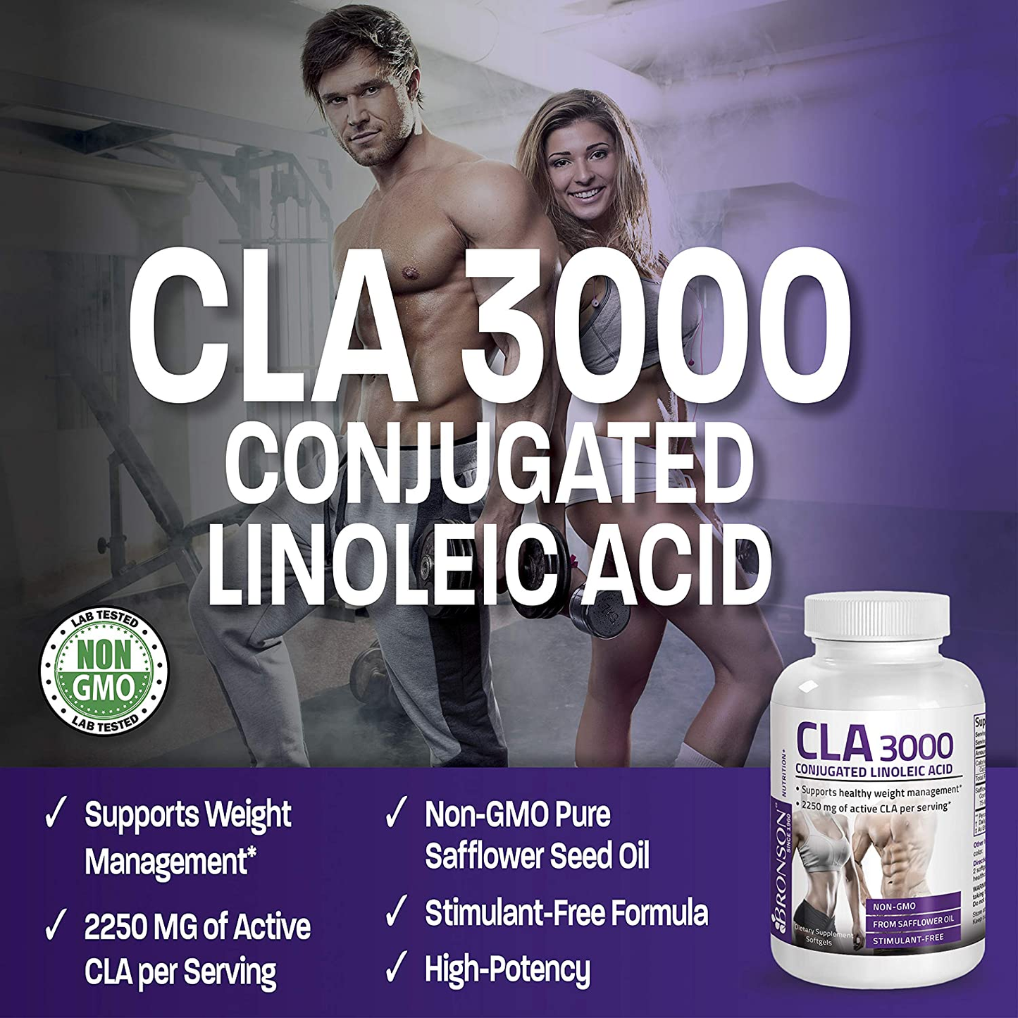 CLA 3000 Extra High Potency Supports Healthy Weight Management Lean Muscle Mass Non-Stimulating Conjugated Linoleic Acid 120 Softgels