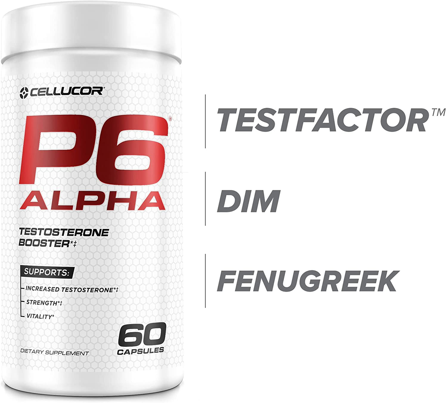 P6 Alpha Testosterone Booster for Men - Boost Lean Muscle Growth & Strength | Natural Test Booster Supplement W/ TESTFACTOR, DIM & Fenugreek - 60 Veggie Capsules