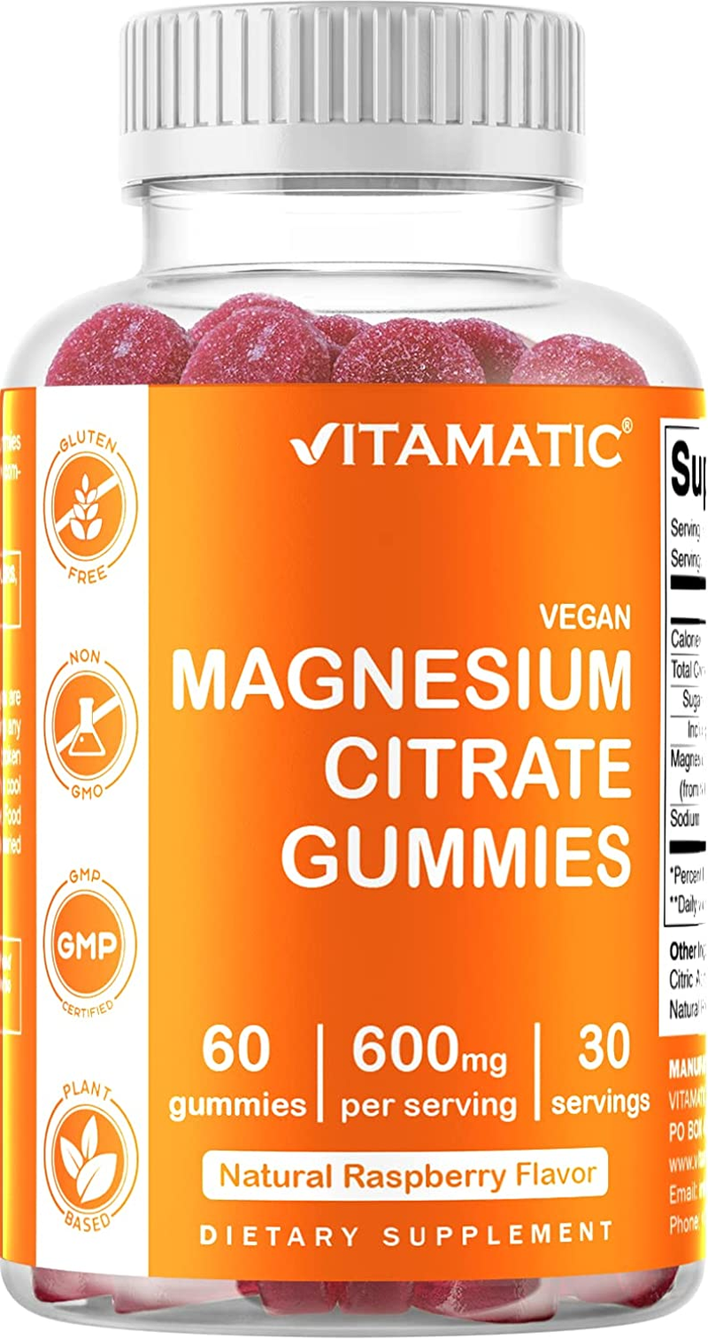 Magnesium Citrate Gummies 600Mg per Serving - 60 Vegan Gummies - Promotes Healthy Relaxation, Muscle, Bone, & Energy Support (60 Gummies (Pack of 1))