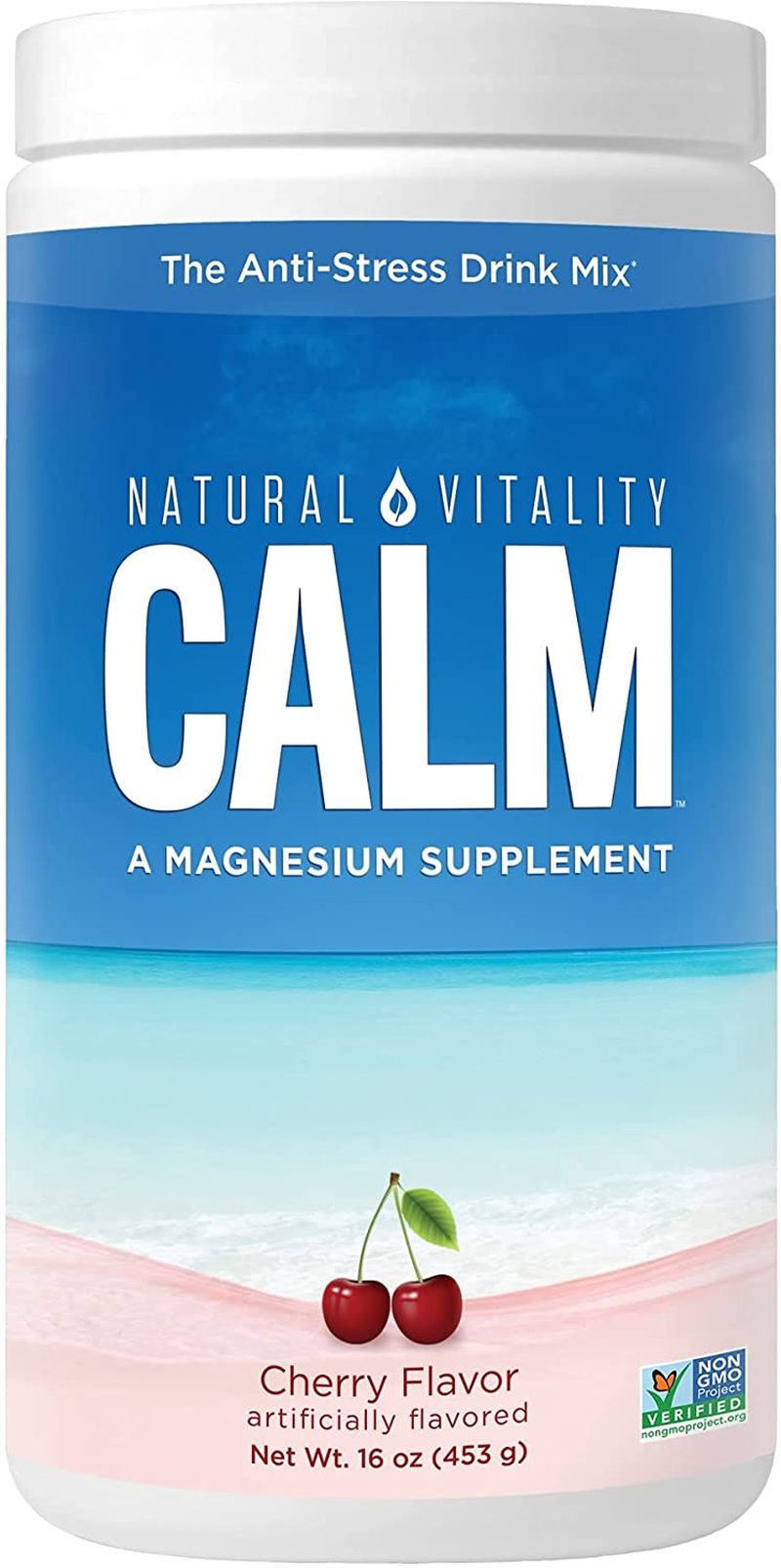 Calm, Magnesium Citrate Supplement Powder, Anti-Stress Drink Mix, Cherry, 16 Ounces (Package May Vary)