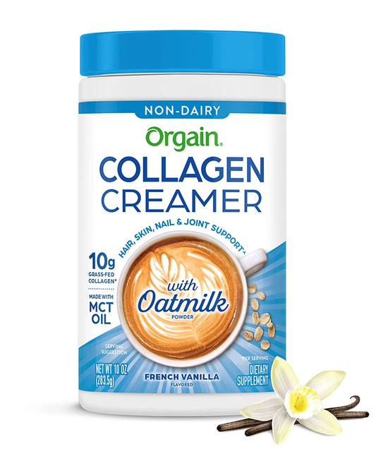 Collagen Creamer with Organic Oatmilk Powder, French Vanilla - 10G of Hydrolyzed Grass-Fed Collagen, 1G of Sugar, Made with MCT, Avocado, and Coconut Oil, No Dairy or Soy, Non-Gmo, 10 Oz