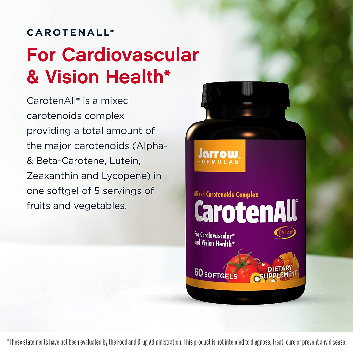 Carotenall Provides Seven Major Carotenoids, Equivalent to Five Servings of Fruits & Vegetables, Cardiovascular & Vision Health Support, White, 60 Count