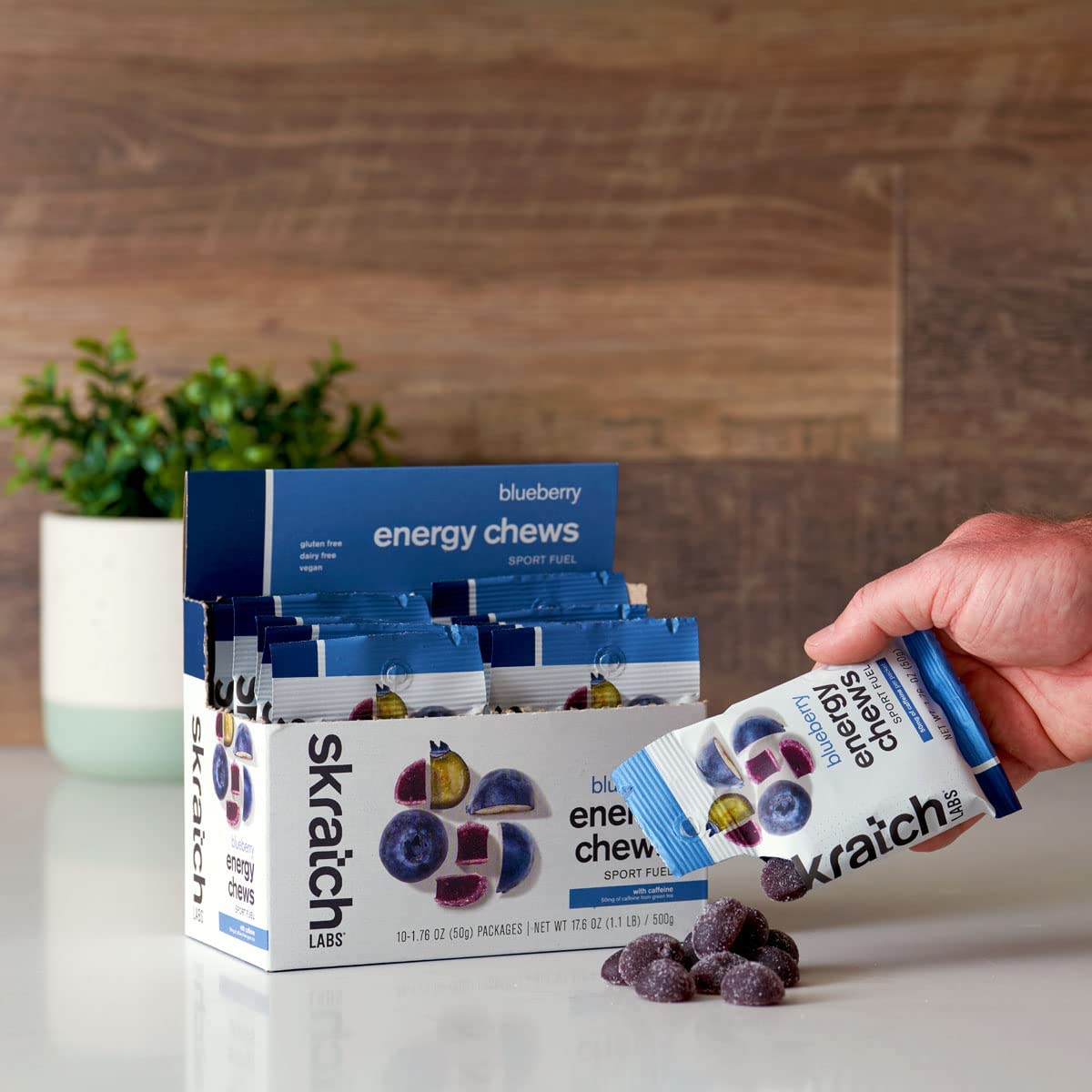 Energy Chews Sport Fuel, Blueberry with Caffeine (10 Pack) - Energy Chews for Exercise, Endurance and Performance - Gluten Free, Dairy Free, Vegan