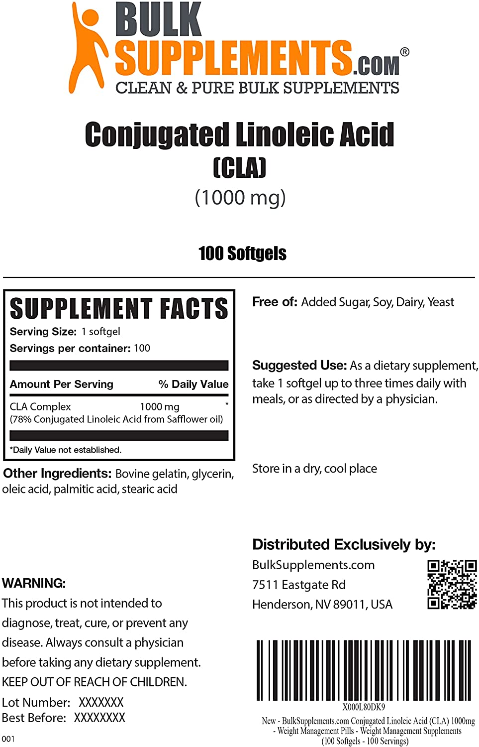 Conjugated Linoleic Acid (CLA) 1000 Mg - Weight Loss Pills - Weight Loss Supplements - CLA Supplements - Weight Loss Pills for Women (100 Softgels - 100 Servings)