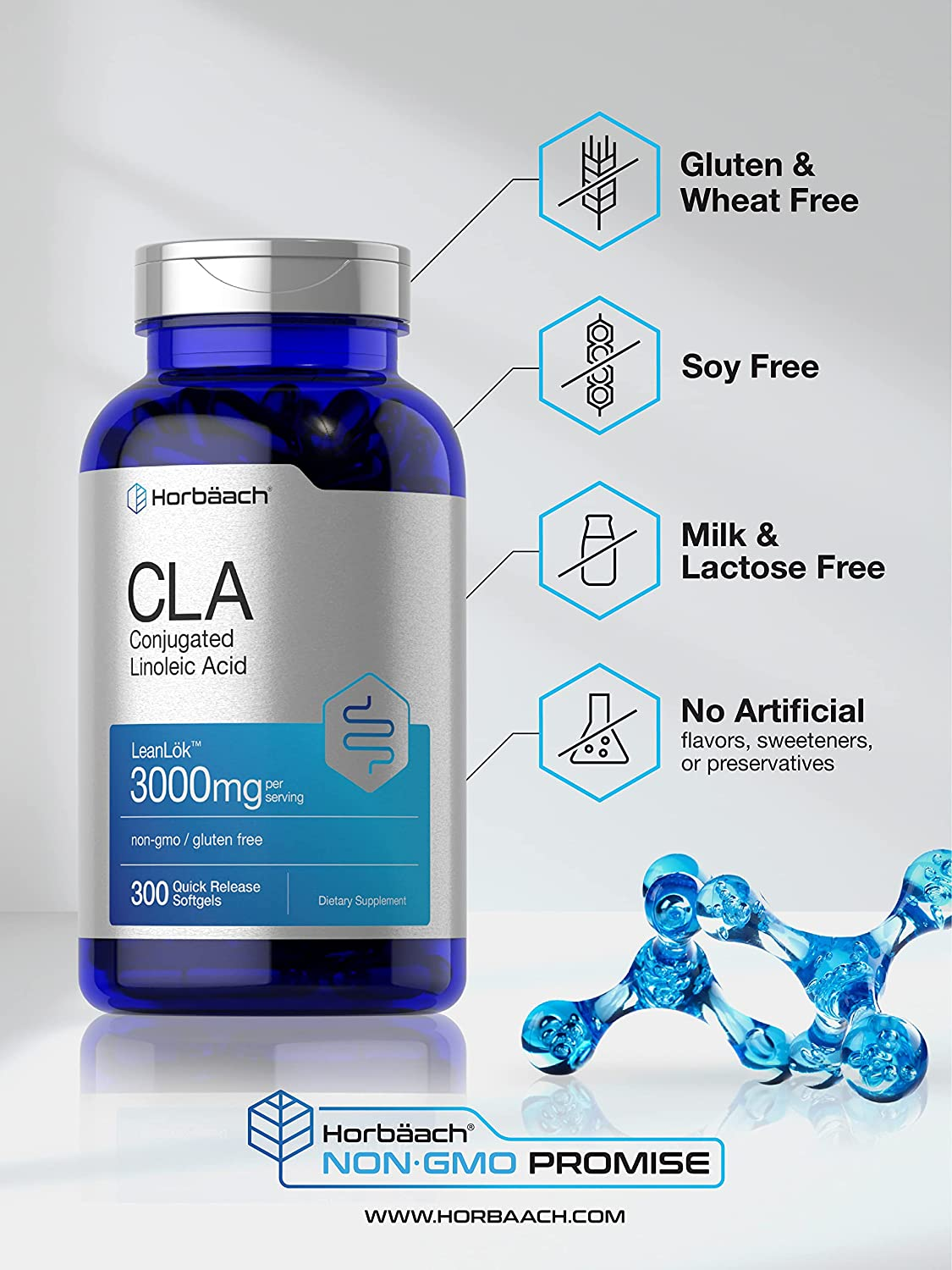 CLA 3000 Mg | 300 Softgel Pills | Maximum Potency | Conjugated Lineolic Acid from Safflower Oil | Non-Gmo, Gluten Free | by Horbaach