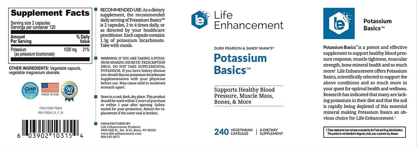 Potassium Basics Supplement, 1020 Mg,120 Servings, 240 Caps