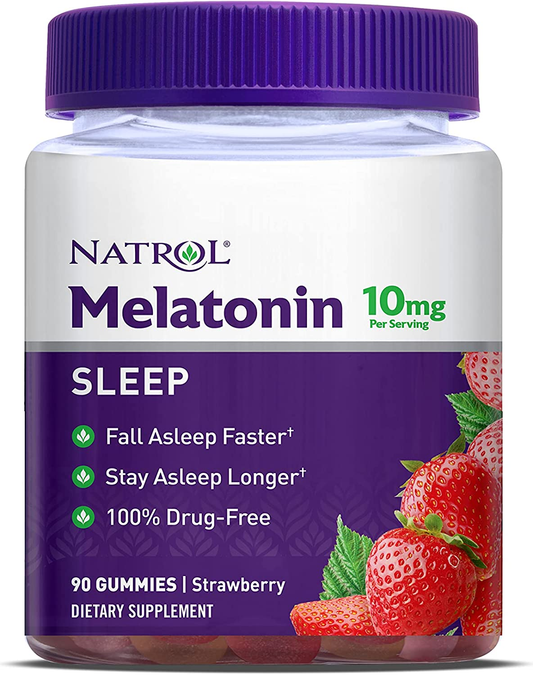 Melatonin Sleep Aid Gummy, Fall Asleep Faster, Stay Asleep Longer, 2 Gummies per Serving, 100% Drug and Gelatin Free, Non-Gmo, 10Mg, 90 Count