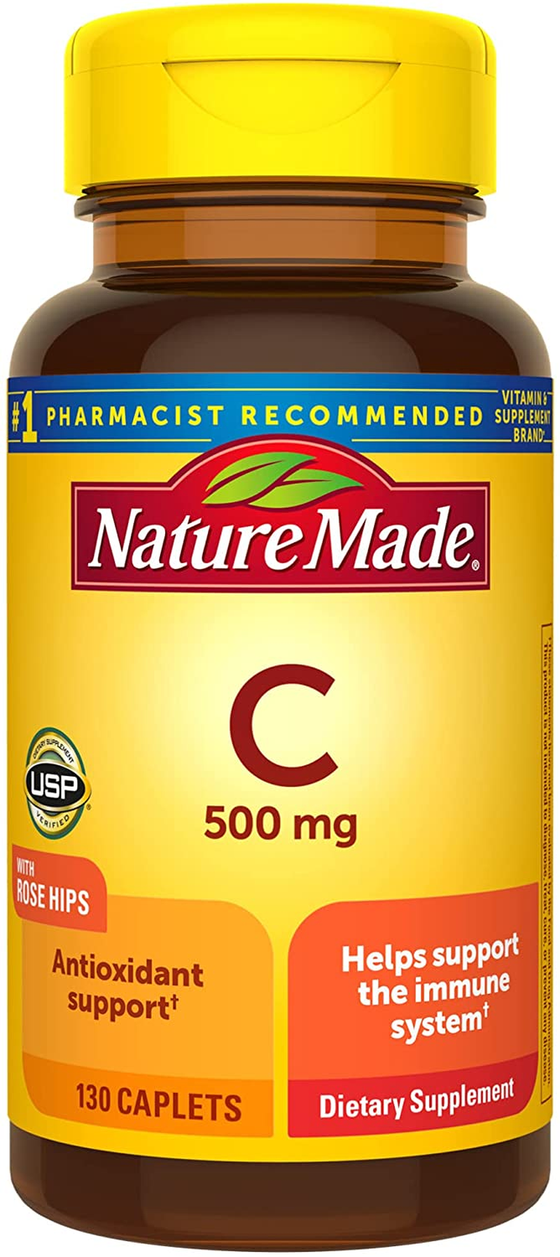 Vitamin C 500 Mg Caplets with Rose Hips, 130 Count