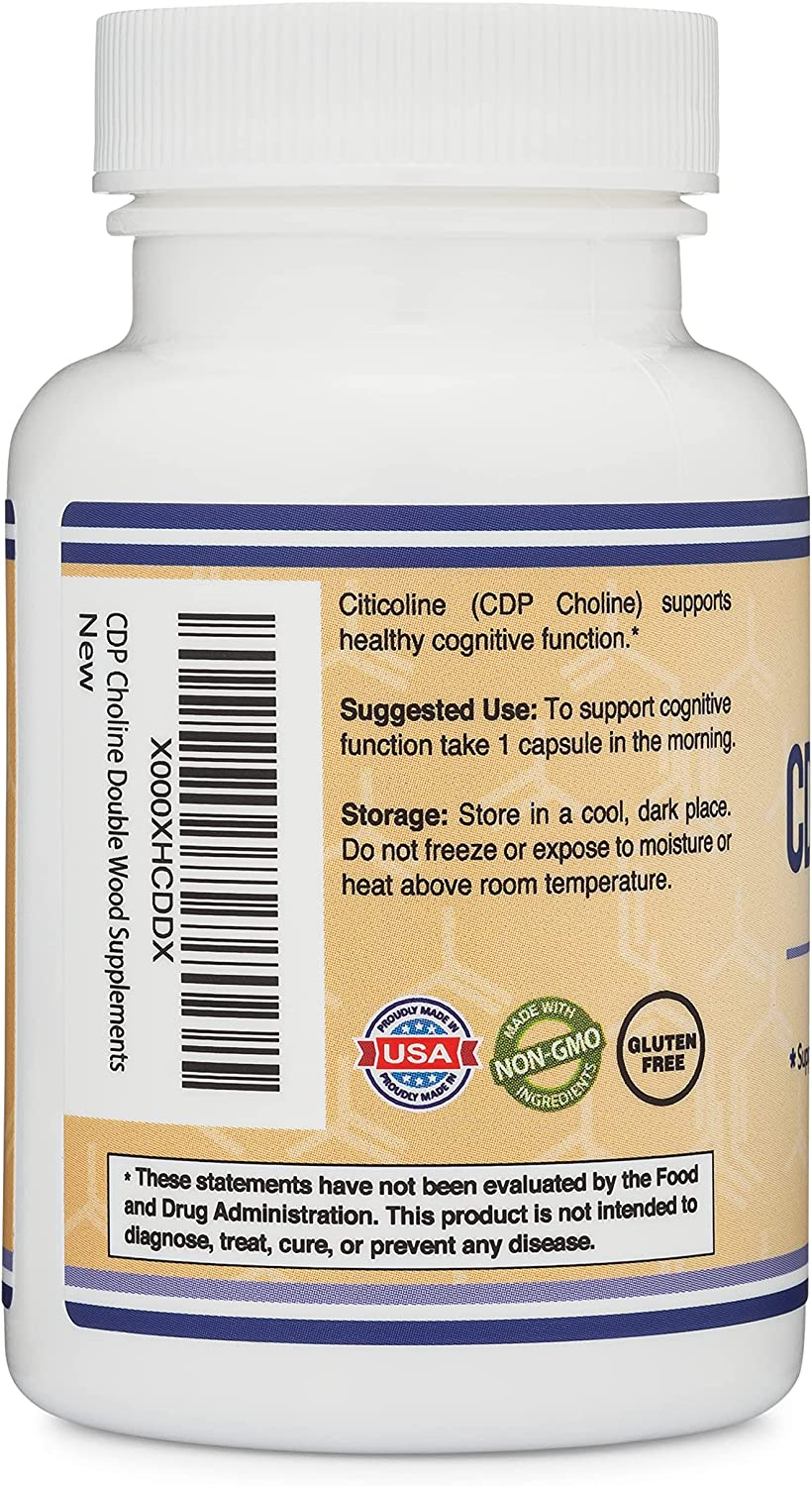 CDP Choline (Citicoline) Supplement, Pharmaceutical Grade, Manufactured in USA (60 Capsules 300Mg)